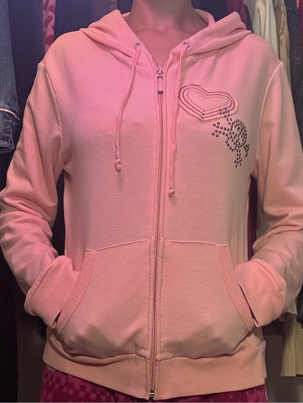 size m pink graphic zip up hoodie